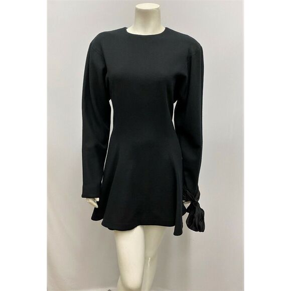 Vintage Barboglio Cristina Jan Dress Black 100% Wool Cool Large Bow on Cuff 10 6 - Picture 1 of 6